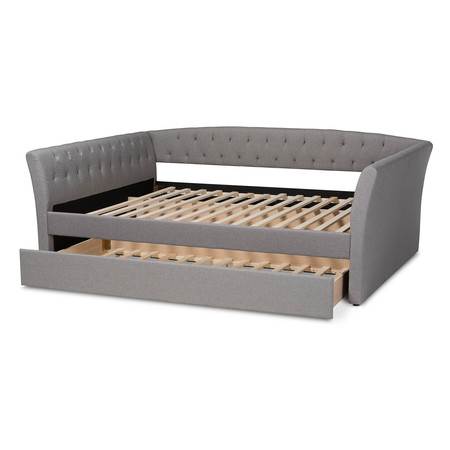 Baxton Studio Delora Light Grey Full Size Daybed with Roll-Out Trundle Bed 158-9662